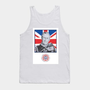 King Charles III Charcoal Portrait on Union Jack Tank Top